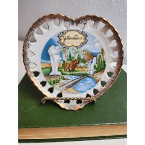Vintage 1950s Yellowstone Collectible Souvenir Plate Old Faithful Falls Bridge